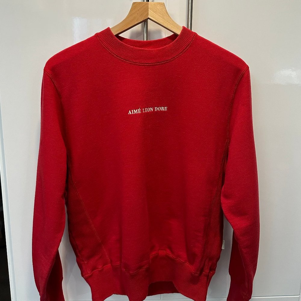 Aime Leon Dore Red Crewneck Sweatshirt with White Logo